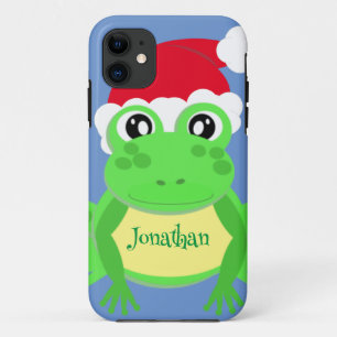 Christmas Frog Santa Hat Blue Novelty Case-Mate iPhone Case