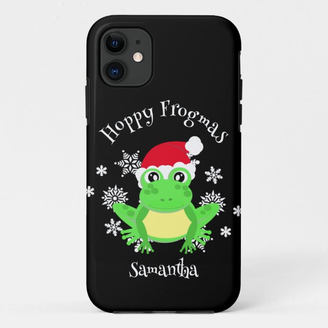 Christmas Frog Santa Hat Novelty Funny Black Case-Mate iPhone Case (Back)