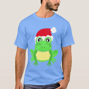 Christmas Frog Santa Hat Novelty Funny Blue T-Shirt