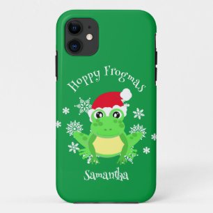 Christmas Frog Santa Hat Novelty Funny Green Case-Mate iPhone Case