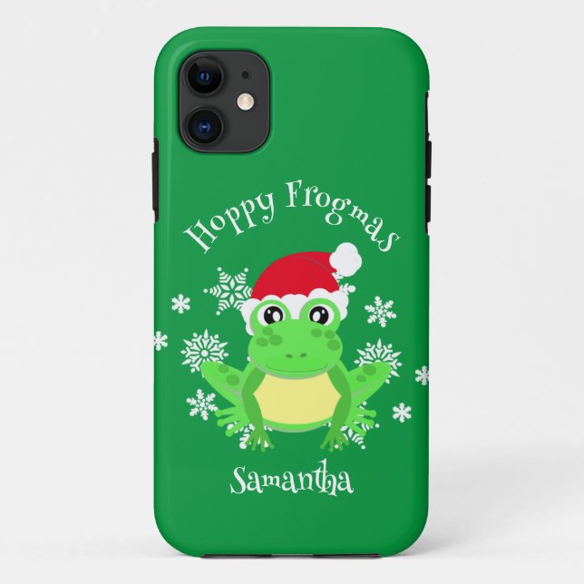 Christmas Frog Santa Hat Novelty Funny Green Case-Mate iPhone Case (Back)