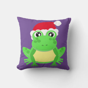 Christmas Frog Santa Hat Novelty Funny Purple Cushion