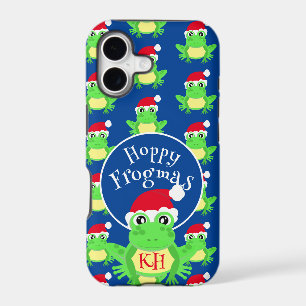 Christmas Frog Santa Hat Pattern Novelty Blue