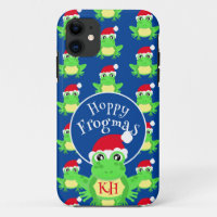 Christmas Frog Santa Hat Pattern Novelty Blue