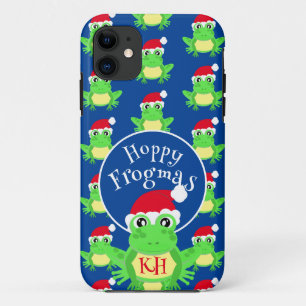 Christmas Frog Santa Hat Pattern Novelty Blue Case-Mate iPhone Case