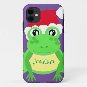 Christmas Frog Santa Hat Pattern Novelty Purple Case-Mate iPhone Case