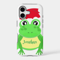 Christmas Frog Santa Hat Pattern Novelty White