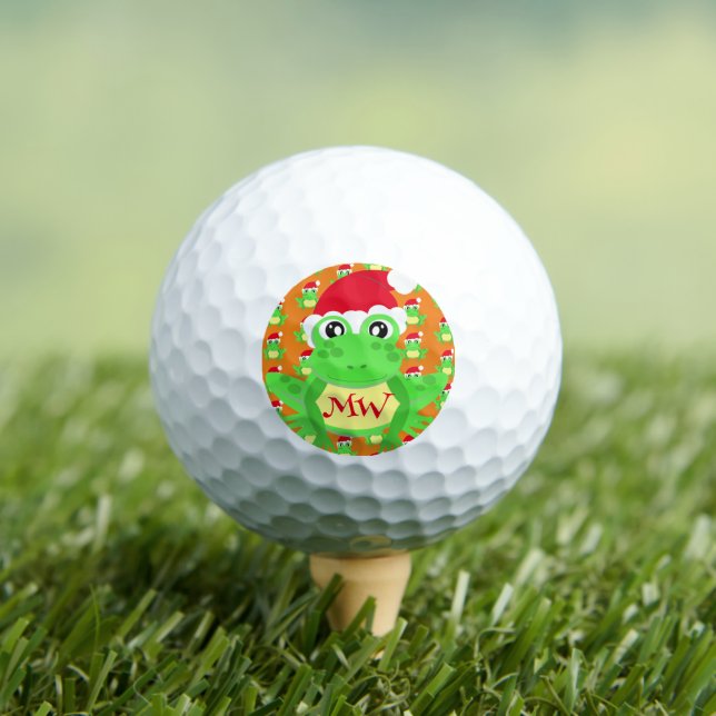 Christmas Frog Santa Hat Pattern Orange Novelty  Golf Balls (Insitu Tee)