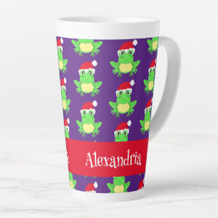 Christmas Frog Santa Hat Pattern Purple Novelty Latte Mug