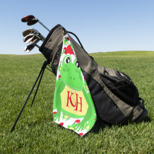 Christmas Frog Santa Hat Pattern White Novelty Golf Towel