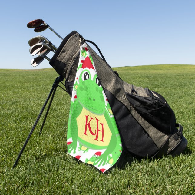 Christmas Frog Santa Hat Pattern White Novelty  Golf Towel (Green)
