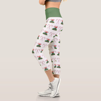 Christmas Frog with Candy Canes Capri Leggings