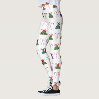 Christmas Frog with Candy Canes Leggings