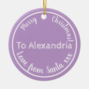Christmas From Santa Personalised Purple Lilac Ceramic Tree Decoration
