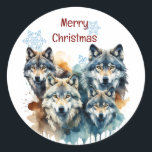 Christmas from Wolf Family Customise  Classic Round Sticker<br><div class="desc">Christmas from Wolf Family Customise by changing the greeting or adding your name</div>