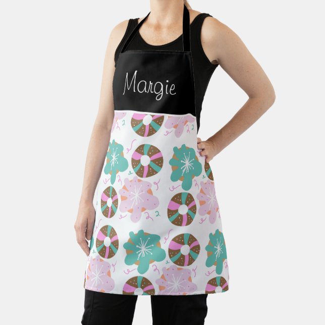 Christmas Frosted Doughnuts Doodle Art Pattern Apron (Insitu)