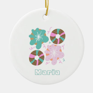 Christmas Frosted Doughnuts Pink Doodles Ceramic Tree Decoration