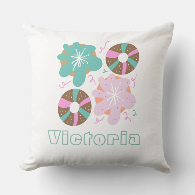 Christmas Frosted Doughnuts Pink Doodles     Cushion (Front)