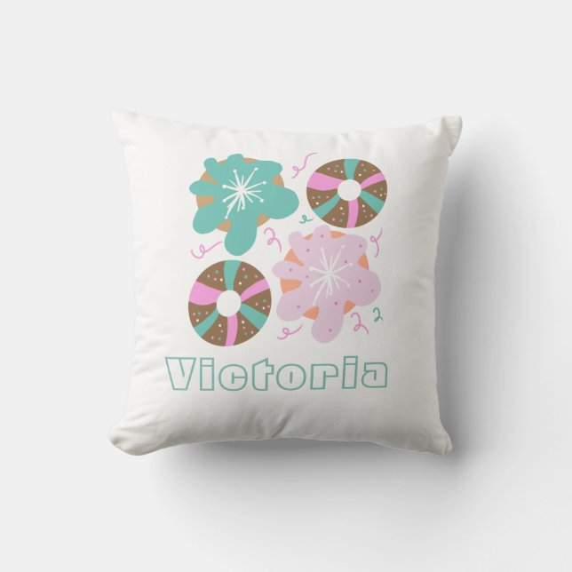 Christmas Frosted Doughnuts Pink Doodles    Cushion (Front)