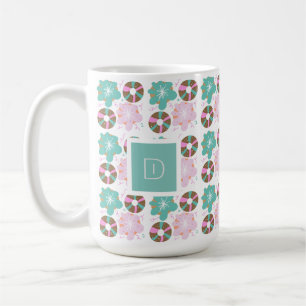 Christmas Frosted Doughnuts Pink Doodles Initial Coffee Mug