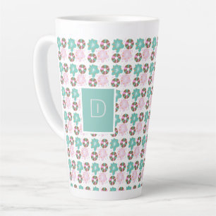 Christmas Frosted Doughnuts Pink Doodles Initial Latte Mug