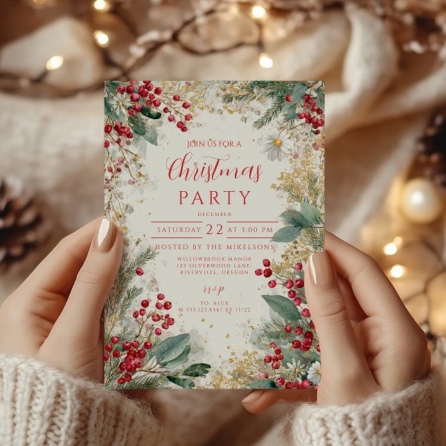 Christmas Frosted Pine and Gold Invitation (Creator Uploaded)
