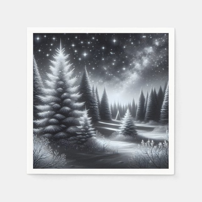 Christmas Frosted Pine Trees In Winter Napkin (Front)
