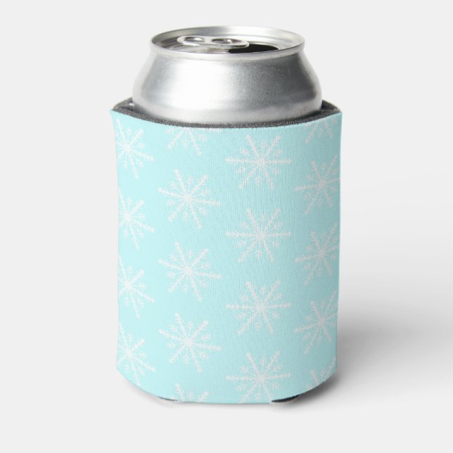 Christmas frosty blue snowflake pattern can cooler (Can Back)