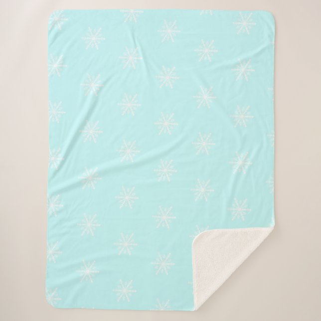 Christmas frosty blue snowflake pattern holiday sherpa blanket (Front)