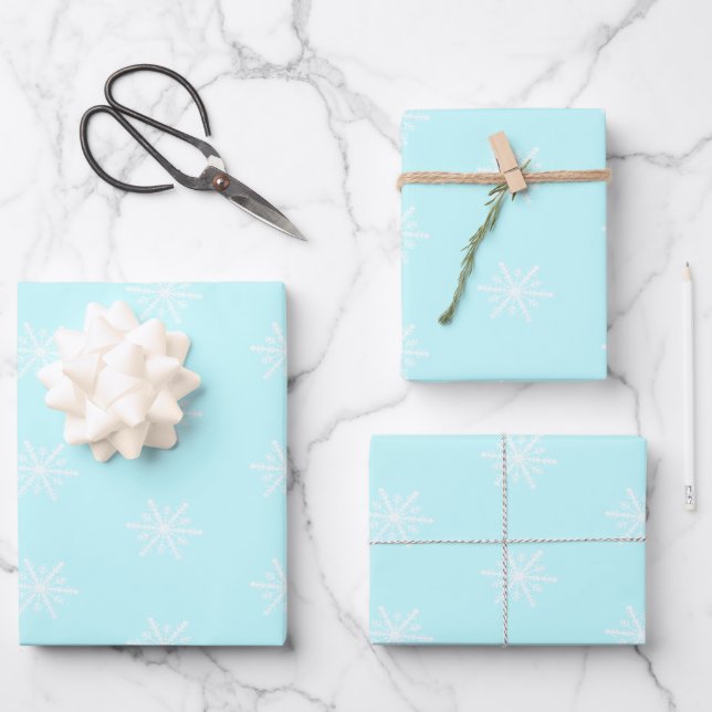 Christmas frosty blue snowflake pattern holiday wrapping paper sheet (Front)