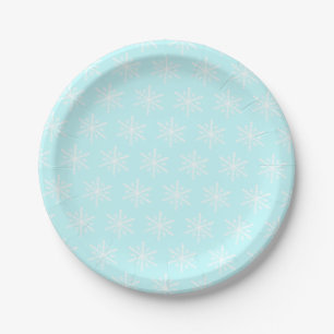 Christmas frosty blue snowflake pattern paper plate