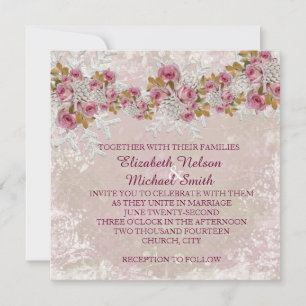 Christmas Frosty Pink Roses Wedding Invite