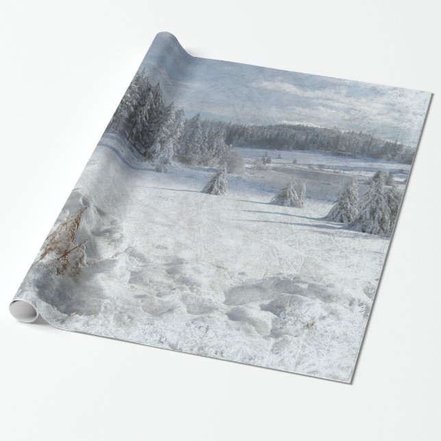 Christmas frozen scenery landscape wrapping paper (Unrolled)