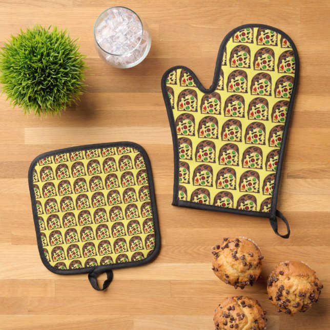 Christmas Fruit Cake Fruitcake Holiday Baking Oven Mitt & Pot Holder Set (Top Down)