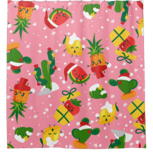christmas fruit strawberry watermelon lemon shower curtain