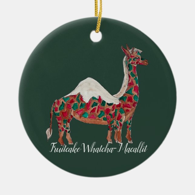 Christmas Fruitcake giraffe/camel Ceramic Tree Decoration (Front)