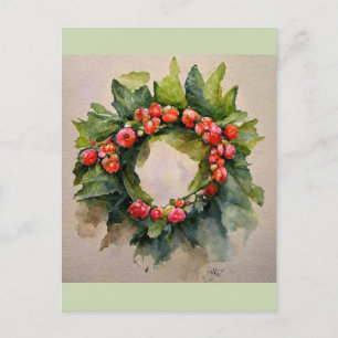 Christmas fruits wreath postcard