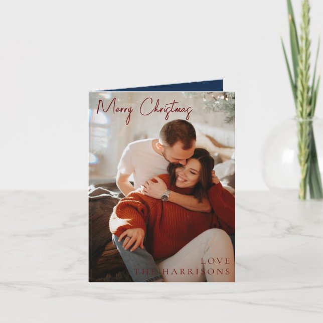 Christmas Full 1 Photo Modern Trendy Foliage Holiday Card (Front)