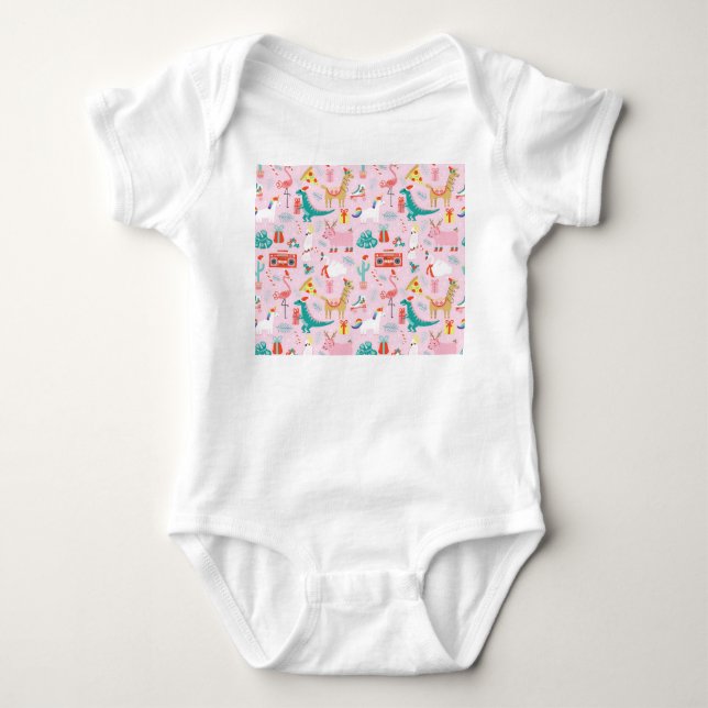 Christmas Fun: Animal Seamless Pattern. Baby Bodysuit (Front)
