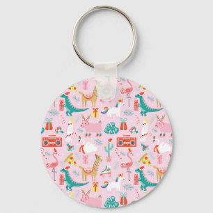 Christmas Fun: Animal Seamless Pattern. Key Ring