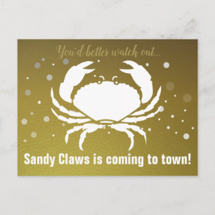 Christmas Fun Crab Sandy Claws Gold Personalised Holiday Postcard