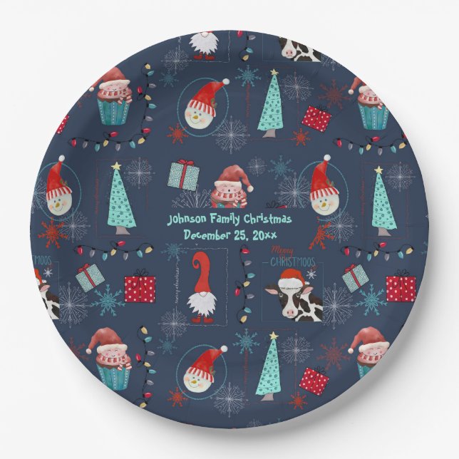 Christmas Fun Custom Name and Date Paper Plate (Front)
