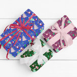 Christmas Fun Ditzy Santa  Wrapping Paper Sheet<br><div class="desc">A fun Christmas pattern in three different backgrounds featuring Santas,  trees,  modern xmas motifs on denim blue background.</div>