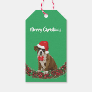 Christmas Fun Dog with Santa Hat Green Gift Tags