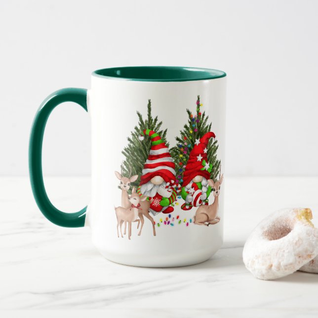 Christmas Fun Gnome and Deer Mug (With Donut)