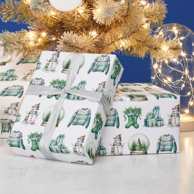 Christmas Fun On White Background Wrapping Paper (Holidays)