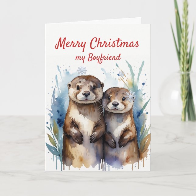 Christmas Fun Otter Wonderful Boyfriend Holiday Card (Front)