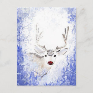 Christmas Fun with Deer Blue Snowflakes Holiday Postcard