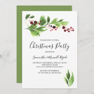Christmas Function Invite Red Berries & Greenery