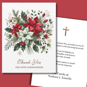 Christmas Funeral Memorial Floral Crucifix Thank You Card
